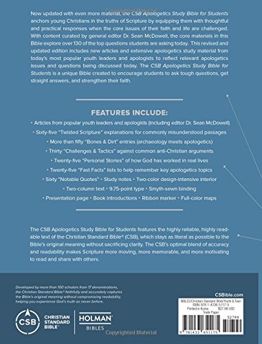 Csb Apologetics Study Bible For Students, Blue Trade Paper, Black Letter, Defend Your Faith, Study Notes And Commentary, Articles, Profiles, Full-Color Maps, Easy-To-Read Bible Serif Type #TOP1