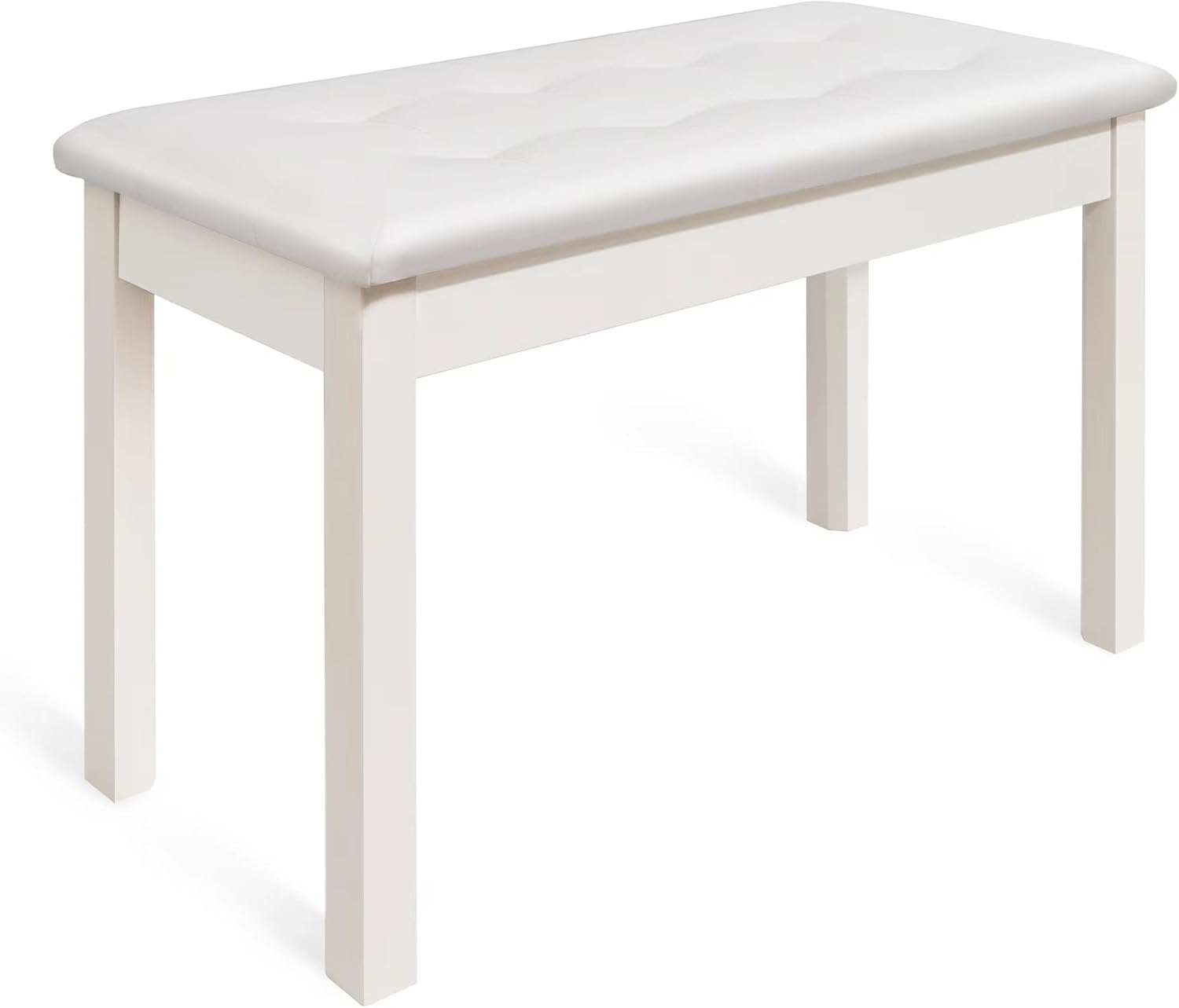 UISCOM Duet Piano Bench with Padded Cushion and Storage - Solid Wood Keyboard Bench Bookcase Stool Chair Seat Vanity Stool Tufted Wooden Piano Seat, Comfortable Sponges Pad,White