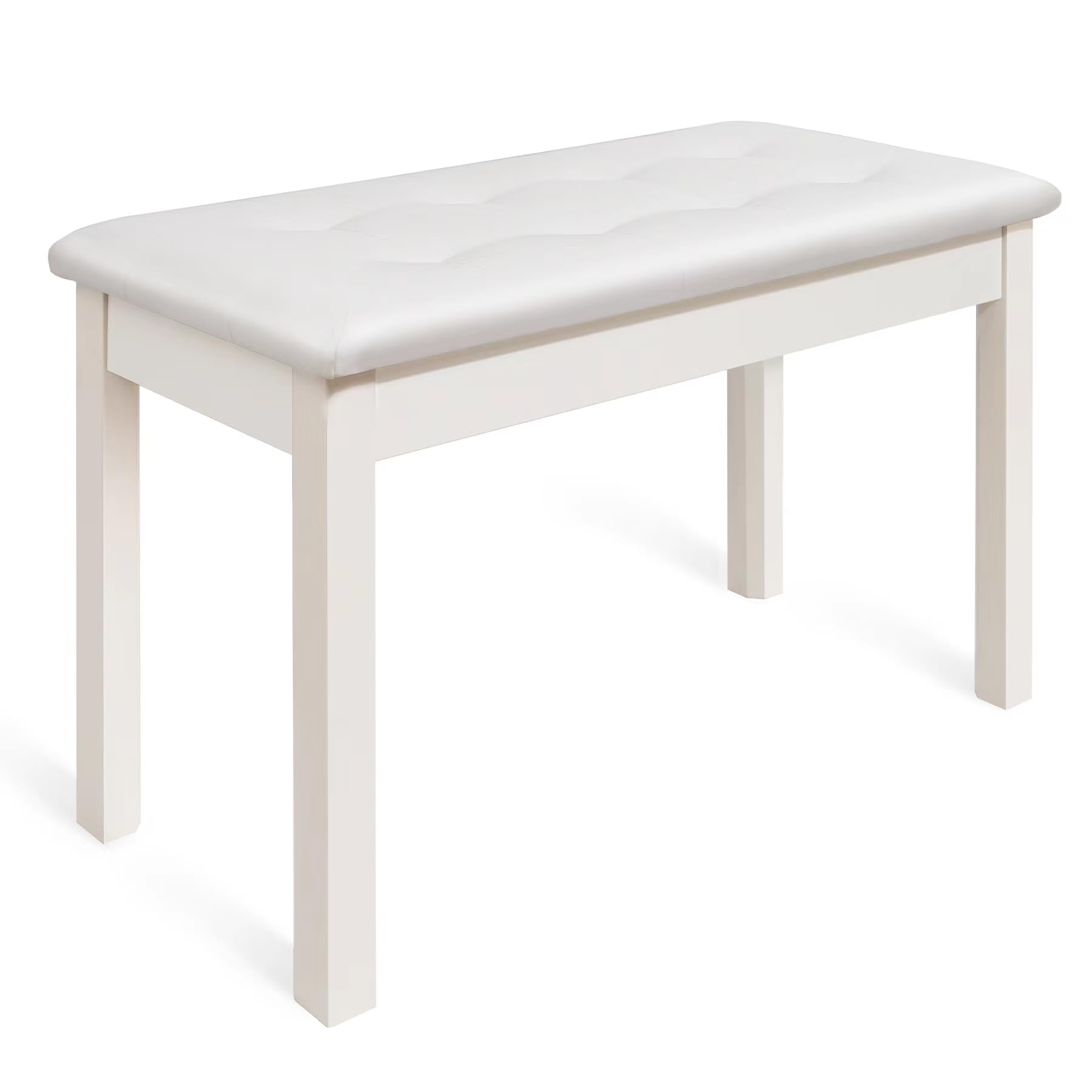 Duet Piano Bench with Padded Cushion and Storage - Solid Wood Keyboard Bench Bookcase Stool Chair Seat Vanity Stool Tufted Wooden Piano Seat, Comfortable Sponges Pad,White