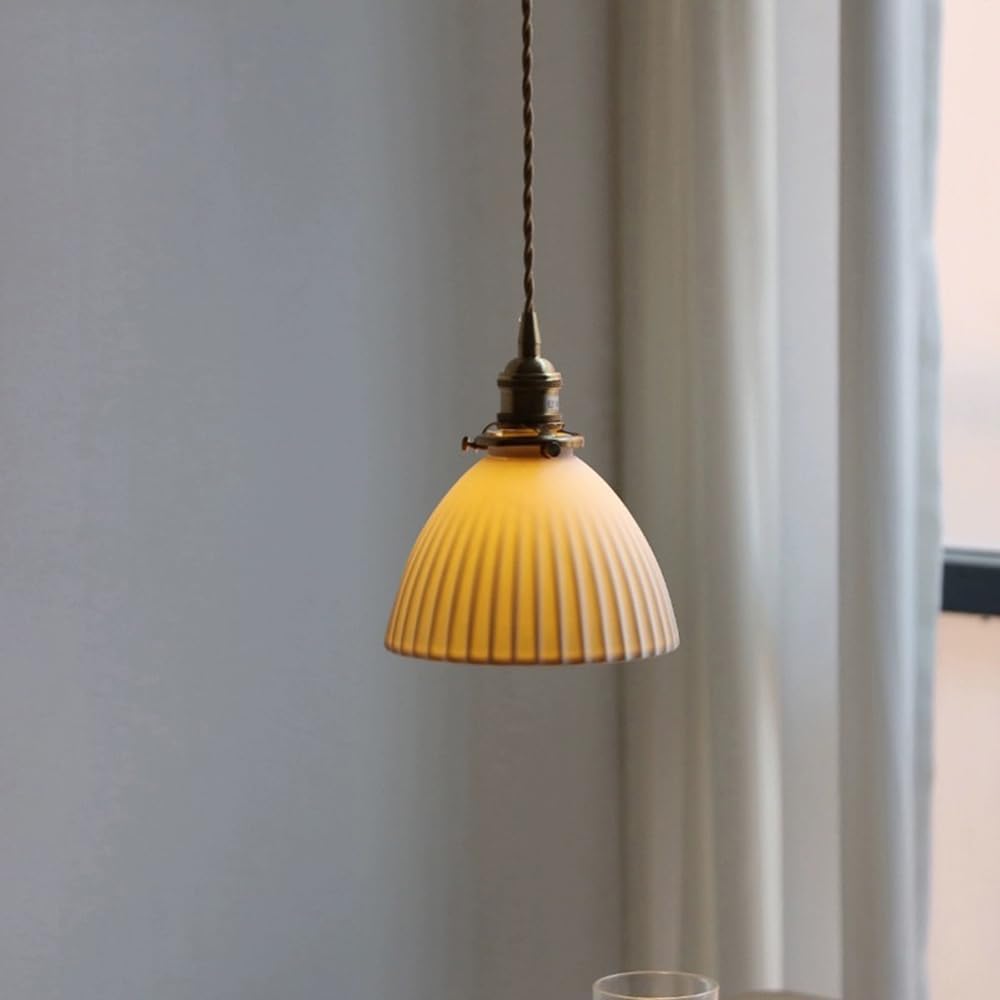 Suspension céramique style vintage lustre laiton avec interrupteur E27