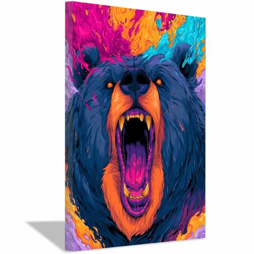 Peinture sur toile d’animaux ours sauvage art mural premium encadré 60x90