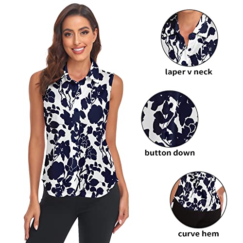 Women's Sleeveless Polo Golf Shirts Button Down Shirt Dressy Casual #TOP2