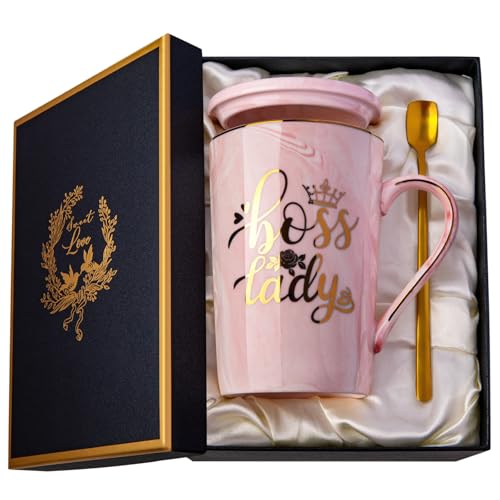 Biching Boss Lady Gifts for Women - Unique Birthday Gift for Women, Friend, Coworkers, Colleagues, Boss Female - Appreciation Mothers Day Gifts - 14Oz Marble Ceramic Coffee Mug Pink by Biching - Used condition - US$11.82