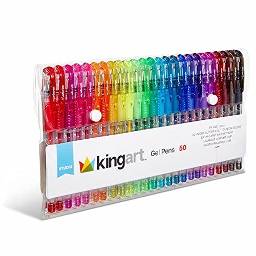 Kingart Glitter Gel Pens 50-Color 2.5Mm Ink Cartridge Soft-Grip Pens Set 50% More Ink Colored Gel Pens For Adult Coloring Book, Drawing, Doodling, Scrapbook, Journaling, Sparkle, Gift For Kids #TOP7