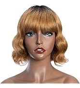 FASHION IDOL Short Body Wavy Human Hair Wig With Diy Bangs for Women 10 Inches Natural wave Hair