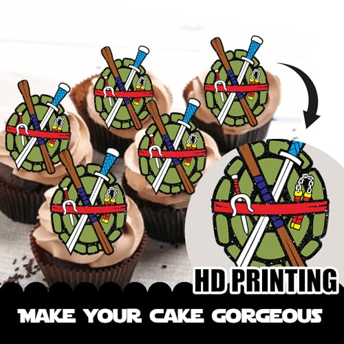 Cupcake Topper Turtles Shell for Ninja Superhero American Comics Turtles Theme Supplies Decor for Boys Children Happy Birthday Party Decorations 18pcs Green Glitter
