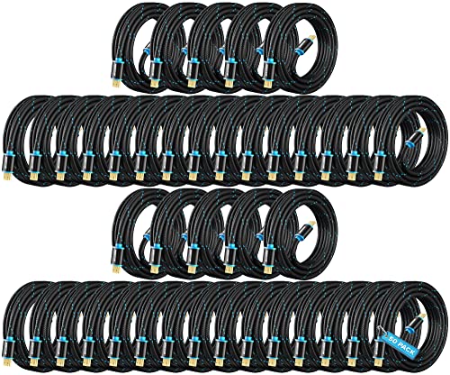 Maximm HDMI Cables 12ft 50-Pack Bulk, 4K 60Hz 18Gbps HDMI 2.0, Braided Gold-Plated, for AV Rack Hotel IT Installers Enterprise