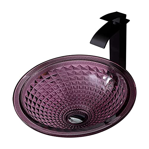 Preisvergleich Produktbild MMBBOD Waschbecken Aufsatzwaschbecken Gehärtetes Glas Aufsatz-Waschschale Waschplätze Spülbecken Becken Badezimmer WC 415 x 415 x 140 mm (Blanco : Purple)