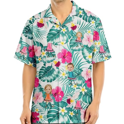 Camisa hawaiana personalizada para hombre con cara y nombre con bolsillo frontal de verano