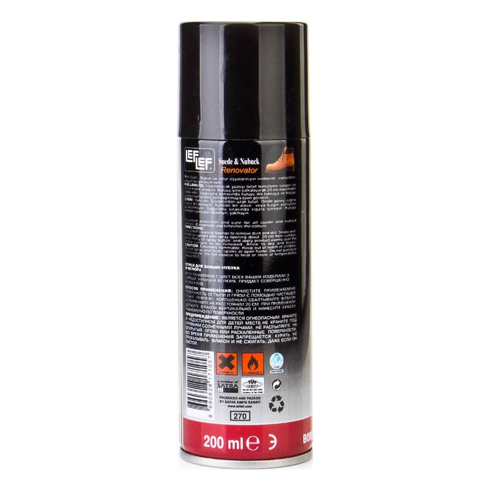 Leflef Süet ve Nubuk Ayakkabı Boyası, Koruyucu Yenileyici Sprey, 200 ml (Siyah)