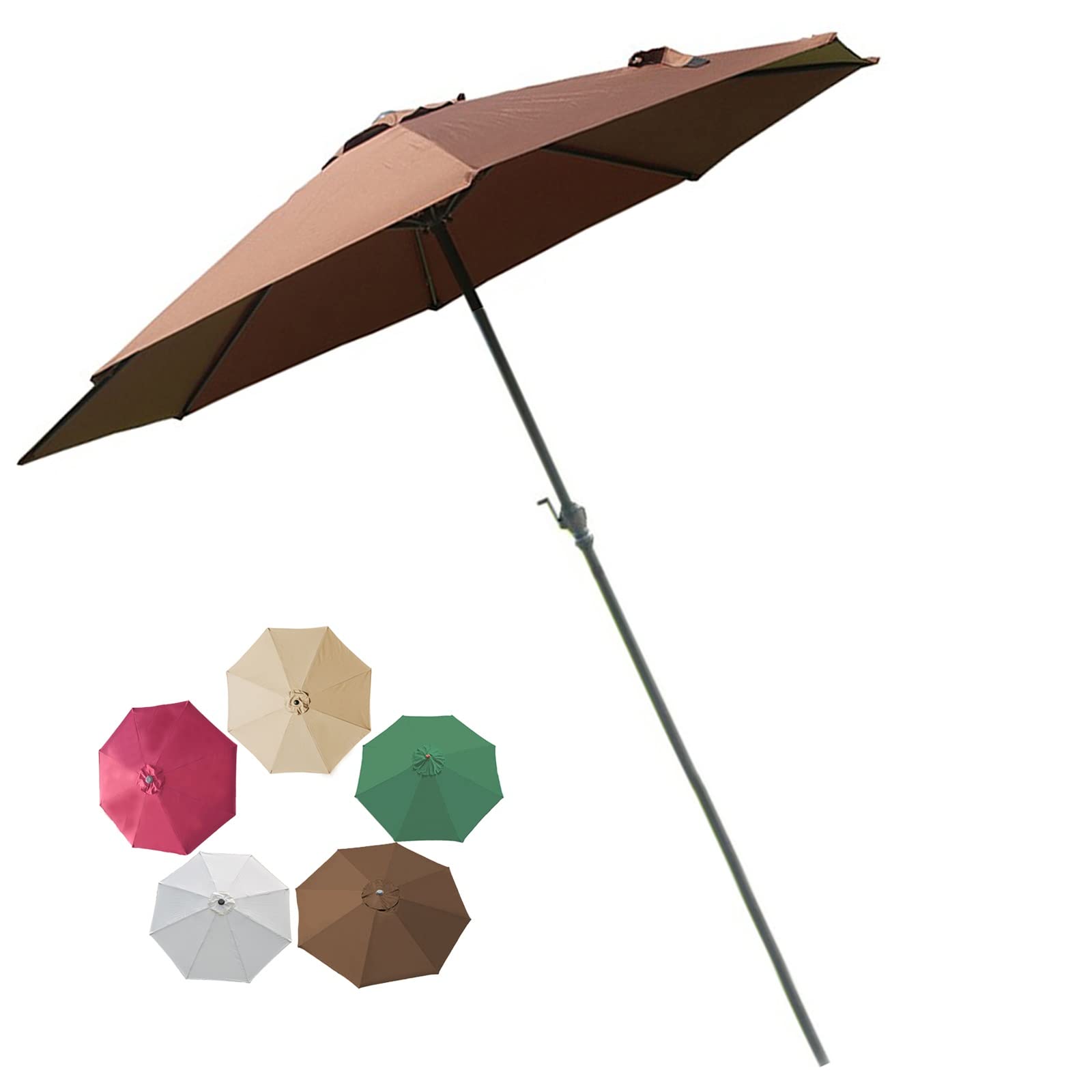 SaryEdge Outdoor Umbrella Replacement Parasol, Outdoor Sun Shade, Ventilation, Easy to Assemble, Showerproof, Sun Protection, Protection Windproof, for Beach/Pool/P,Brown-106inch