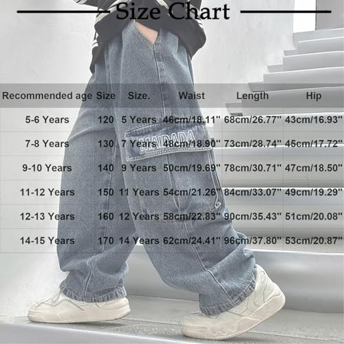 Boys Cargo Jeans Y2k Baggy Denim Pants Multi Pockets Wide Leg Loose Boyfriend Jeans for Kids 5-15 Years2