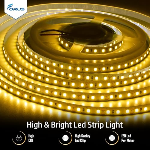Image of Forus 5 Meter (5M) 8mm Yellow LED Strip Light, 120 LEDs /M Plug & Play Flexible Lighting for Home Decor, False Ceiling, Kitchen, Pooja Room, Mirror, Stairs, Adapter Included, 2-Year Warranty