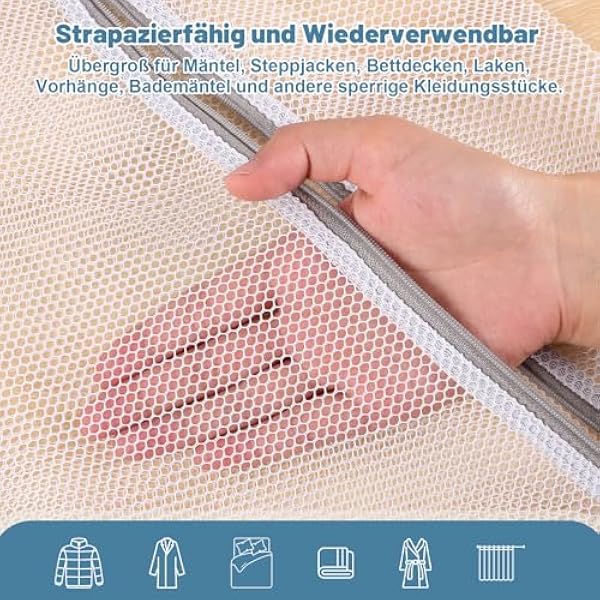 Dntorx Сетка для стирки, большая, 50 x 60 см, многоразовая, для стиральной машины, с застежкой-молнией, для рубашек, свитеров, пальто, брюк, размер XL, белая