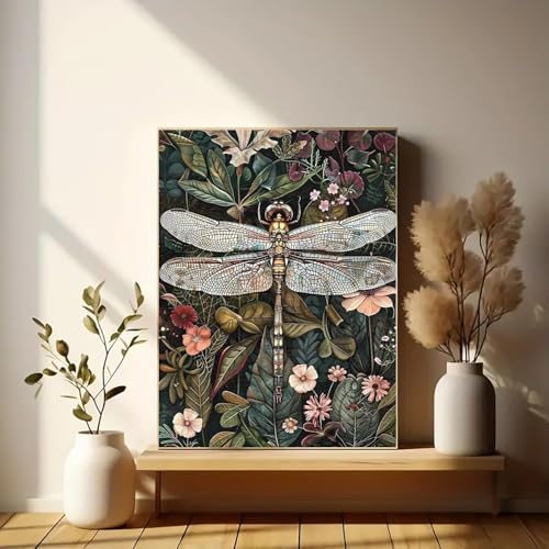 Image of Eiazuiks Stamping Cross Stitch Kit, Dragonfly Counting Cross Stitch Kit for Adult Beginners, Full Line DIY Stitching Kit for Home Decor Cross Stitch Patterns 12x16 inches