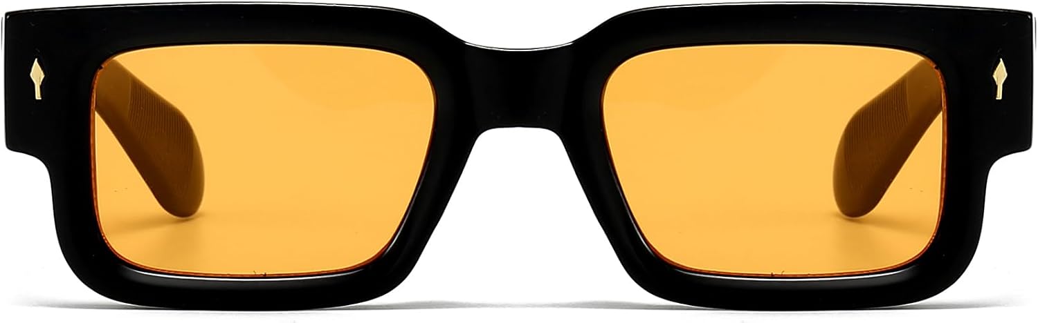 Retro Rectangle Sunglasses for Men Women Black Thick Square Frame Shades