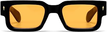Thick Rectangle Sunglasses for Men Women 90s Square Black Shades | Cool Chunky Frame Sun Glasses,Trendy UV400 Protection Retro Sunnies,Fashion Design for Driving,Travel,Beach,Daily Wear