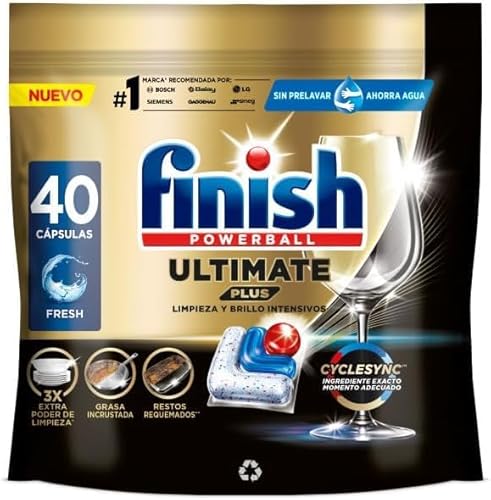 Finish Powerball Ultimate Plus All in 1 Dishwasher Tablets Cyclesync Technology Intensive Cleaning and Diamond Shine 40 Tablets option
