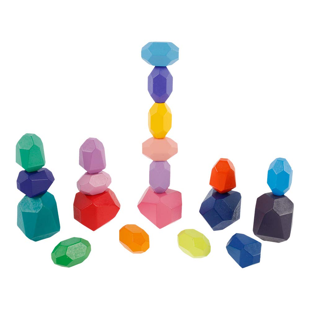 Sunhot Kids Wooden Colored Balancing Stone Lightweight Stacking Building Block Educational Creative Game Educational Toy For Home Kindergarten