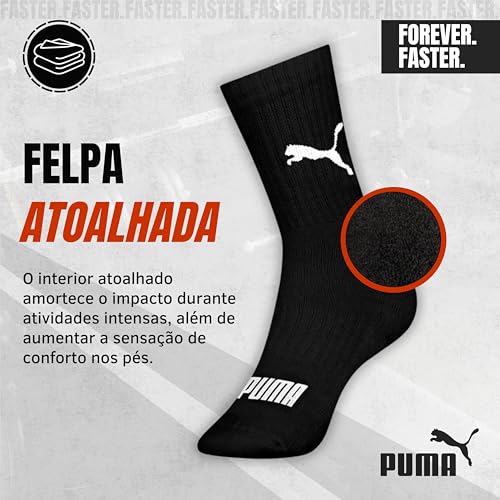 PUMA Kit 6 Pares de Meia Puma Cano Médio Sola Atoalhada com Faixa Tensora Esportiva Unissex Adulto,