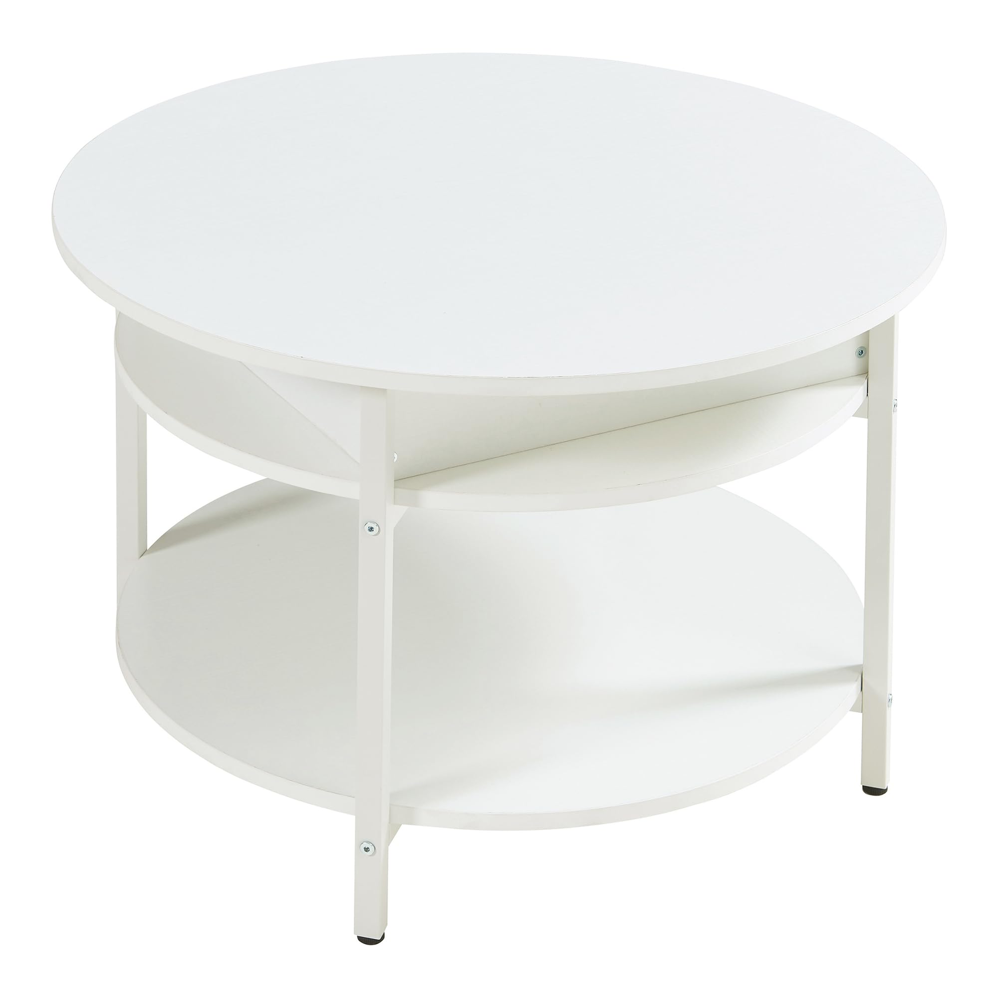 [en.casa] Couchtisch mit Hebeplatte rund Kandas Wohnzimmertisch mit Stauraum Ø70 x 49 cm Kleiner Tisch erhöhbar mit Metallgestell in Weiß