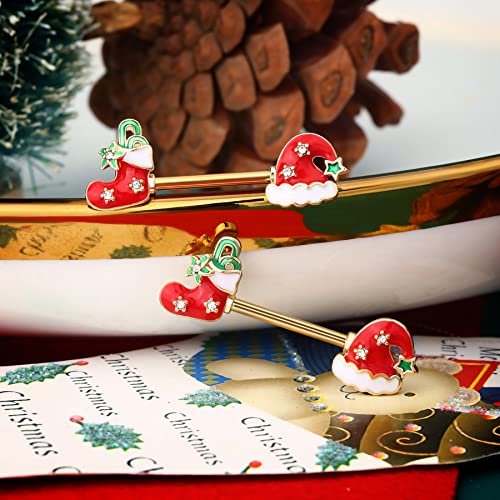 Oufer Christmas Nipple Rings Piercing Women Surgical Steel Nipple Ring With Santa Hat And Shoes Nipple Piercing Jewelry #TOP2
