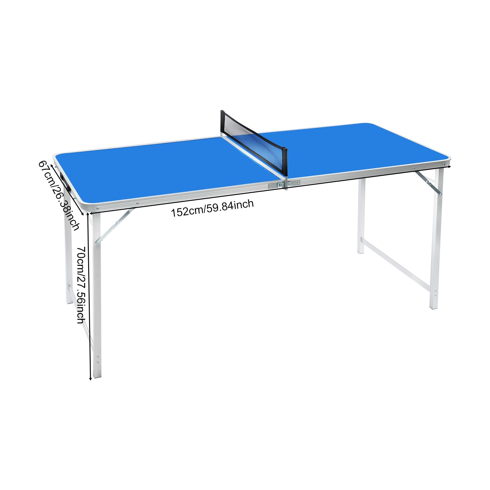 Tavolo da ping pong pieghevole 152 x 67 x 70 cm, con 2 racchette da ping pong e 3 palline da ping pong in lega di alluminio, portata 30 kg, per divertimento in famiglia, attività scolastiche