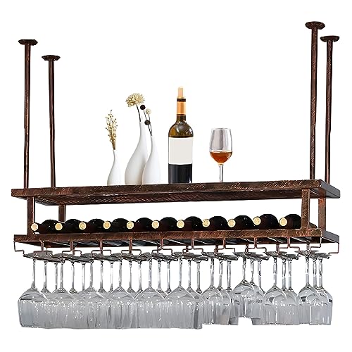 Porte-bouteilles suspendu cuisine avec support pour verres à pied réglable
