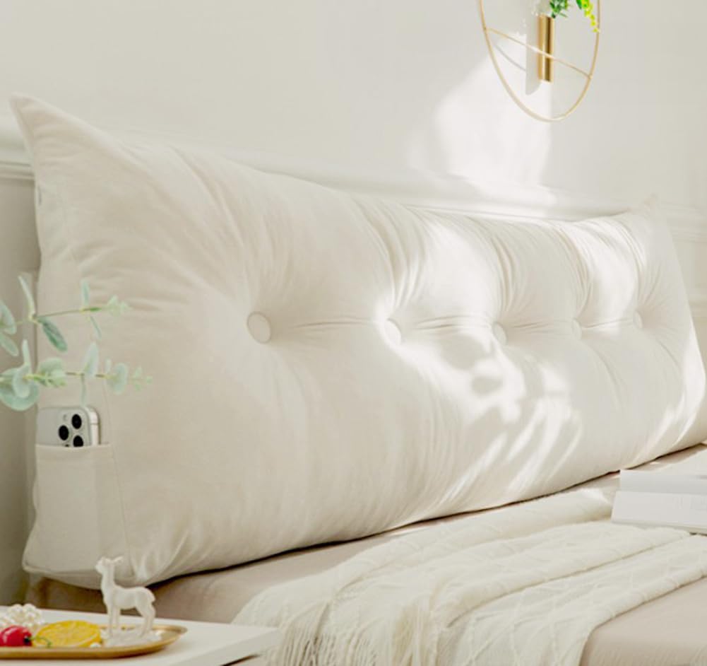 XANAYXWJ Lussuoso Cuscino Triangolare per testiera per Letti matrimoniali/King Size Cuscino per Schienale di Supporto per Il Relax e la Lettura 200x40x12 cm (180x40x12 cm Bianco)