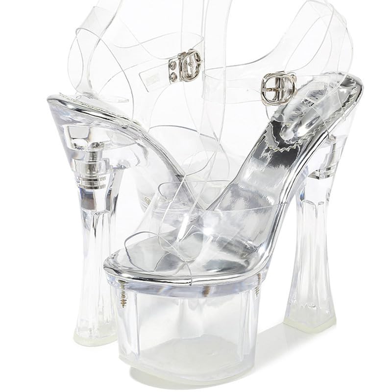 F&A LOVING Women's Clear Platform Slide Chunky Heel Pump Sandals2