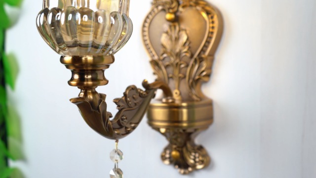 Image of Vintage Wall Sconce, Antique Brass Wall Light, Crystal Floral Bedside Wall Lamp for Entrance, Bedroom, Hallway