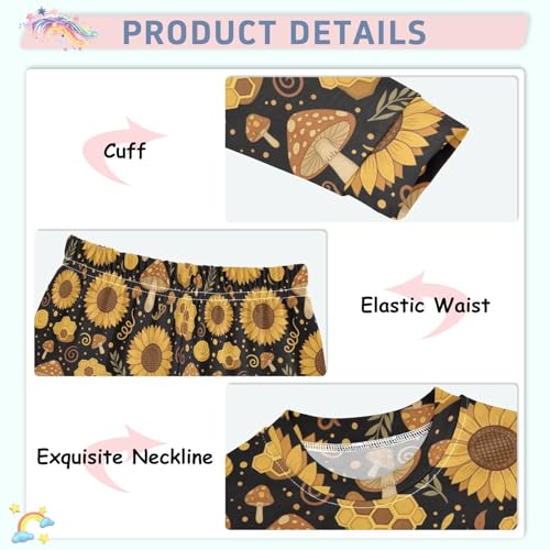 Pajama Sets Long Sleeve Sunflower Mushroom Honeycomb Pattern Soft Comfy Sleepwear 2 Piece PJS 3-8T4