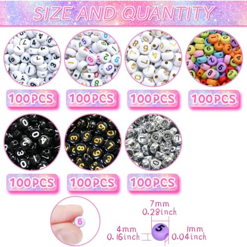 Image of Amaney 700Pcs 7x4mm 7 Colors Mixed Number Beads Acrylic Round Shape Each Color 100Pcs