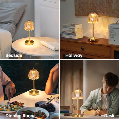 Image of Shenmoyl Set of 2 Tulip Table Lamp with 5000mAh Battery & Touch Control, Cordless Table Lamp with 3 Colors, Dimmable Rechargeable Table Lamps for Bedroom, Living Room, Entryways (Amber Tulip)