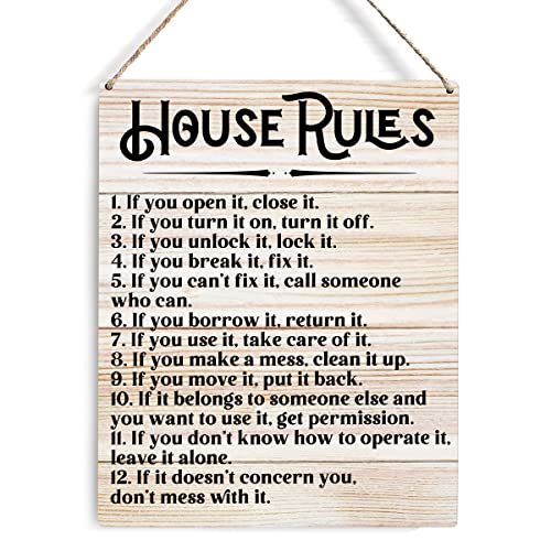 House Rules Wooden Sign Wall Decor Rustic House Rules If You Open It Close It Wood Plaque Hanging Sign Decoration for Home Door 8 x 10