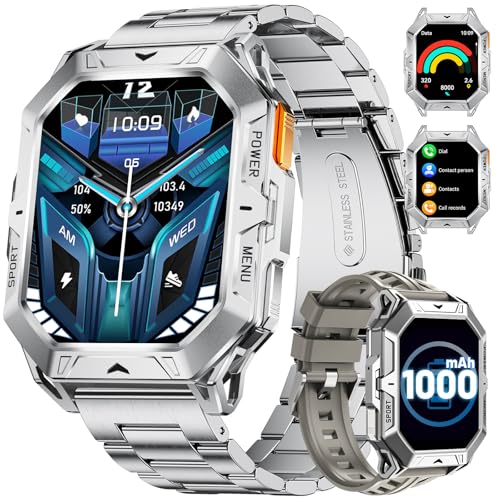 LIGE - Reloj inteligente para hombre, con brújula, barómetro, presión y altímetro, 2,13', pantalla grande AMOLED Smartwatch compatible con Android iOS, batería de 1000 mAh, 100+ modos deportivos