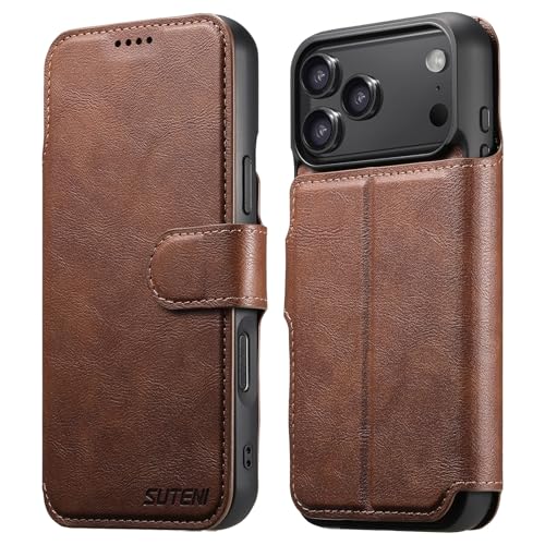 Étui antichoc iPhone 16 marron, portefeuille en cuir à rabat magnétique anti-rayures