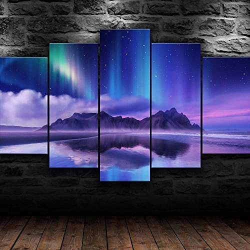 Art mural en toile 5 pièces aurore boréale vintage avec cadre 100x50 cm pour décoration de salon