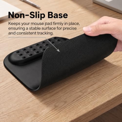 Image of PU Vegan Leather Ergonomic Mouse Pad with Wrist Rest| Memory Foam Wrist Support Non-Slip Base Wrist Pain Relief | Comfortable Mouse Pad for Office, Laptop, Computer & Gaming - Black