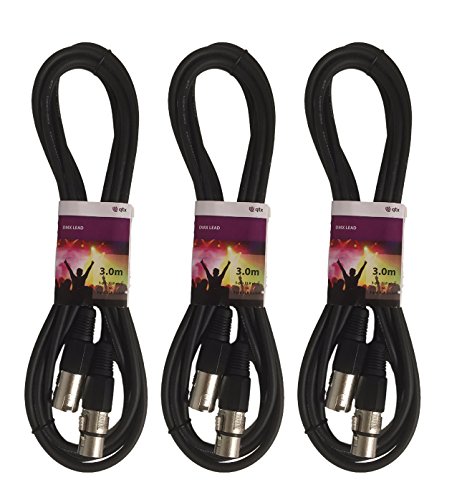 3 x QTX 3M DMX Lighting XLR Signal Cable Lead