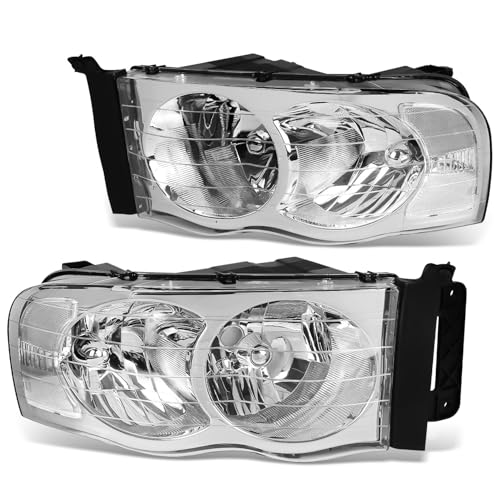 DNA MOTORING Pair Headlights Compatible with 02-05 Dodge Ram 1500 2500 3500 Left & Right Chrome Housing Clear Corner HL-OH-DR02-CH-CL1