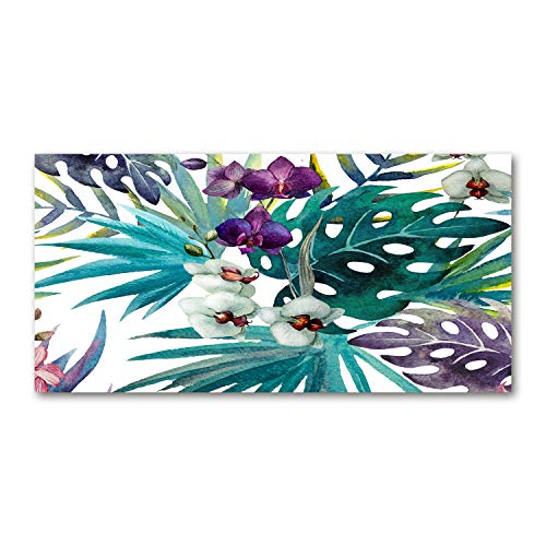 Splashback guard cuisine en verre trempé Tulup fond de hotte 100x50cm fleurs tropicales