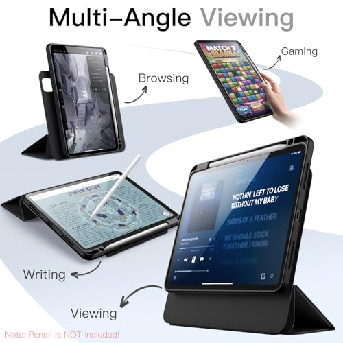 JETech Magnetic Detachable Case for iPad Pro 11-Inch M5/M4 (2025/2024) with Pencil Holder, Removable Rotating Clear Cover, Portrait/Landscape Stand with Raised Screen View (Black) by JETech - Used condition - Image 3