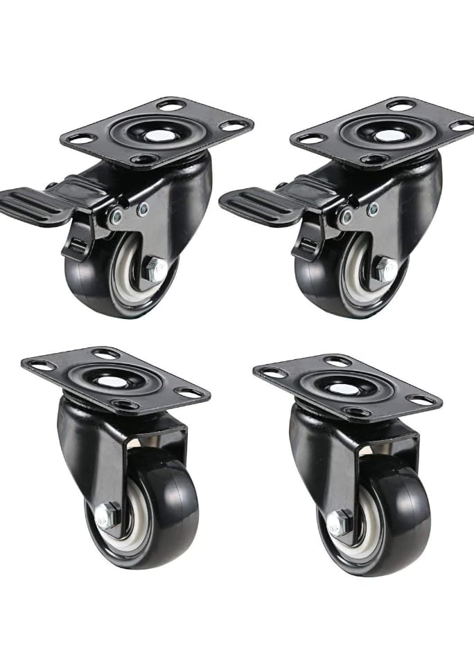 Image of Heavy Duty 2-Inch Polyurethane Swivel Caster Wheels Set with 360 Rotation and Dual Brakes - Smooth, Quiet, Non-Marking - Ideal for Furniture, Carts, and Equipment