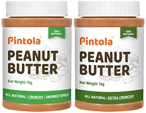Image of Pintola All Natural Peanut Butter (Crunchy) (1 kg) (Unsweetened, Non-GMO, Gluten Free, Vegan) + Pintola All Natural Peanut Butter (Extra Crunchy) (Unsweetened) (1kg)