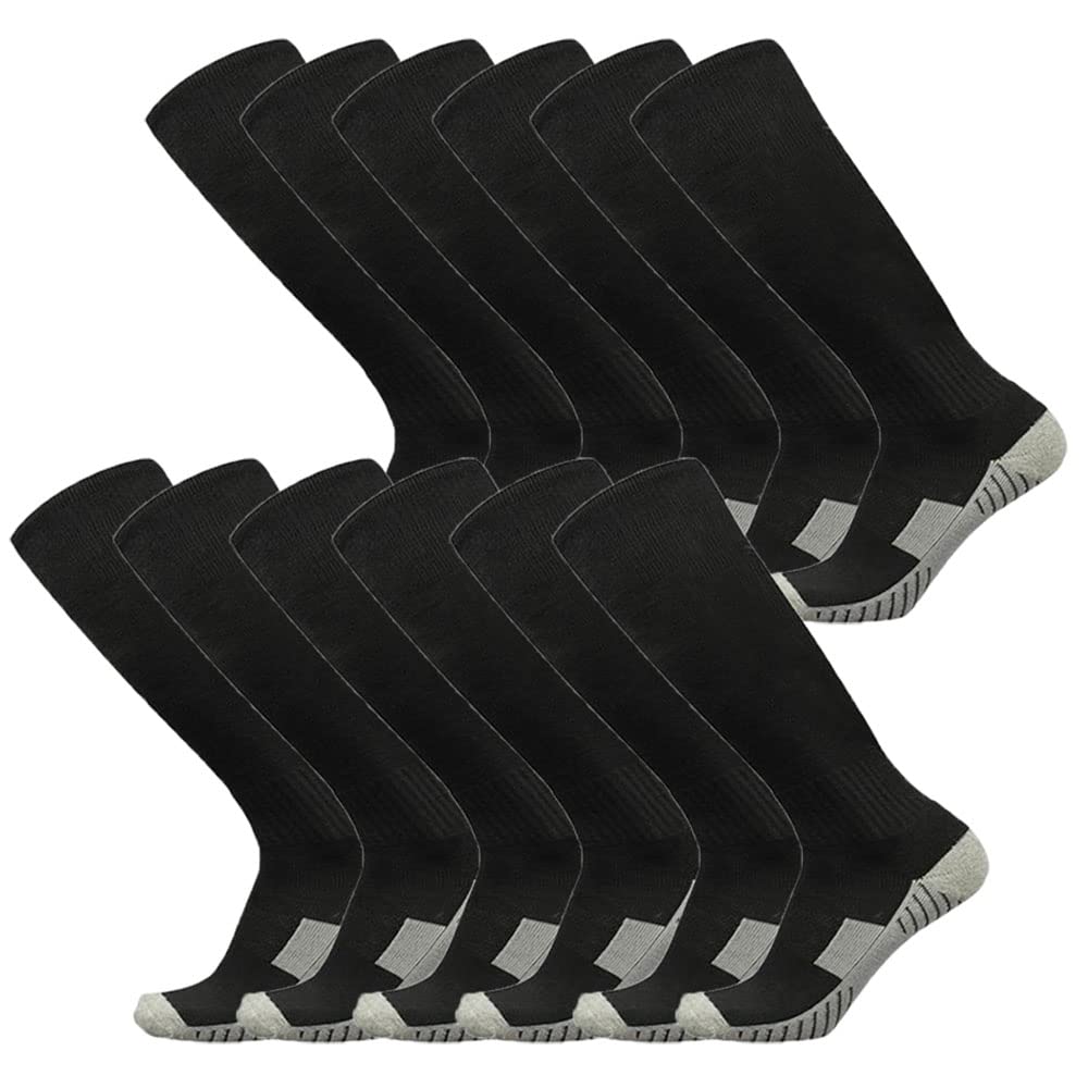 Fußballsocken, 3/12 Paar, Team-Sport, kniehoch, atmungsaktiv, Fußballsocken für Herren, Jugendliche, Kinder, Jungen, Schwarz, 12 Paar, Medium
