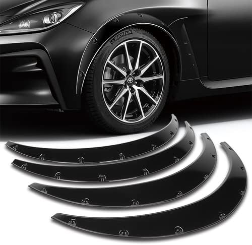 Universal ABS 4 Pieces 890mm 34" Front + Rear Flexible Car Fender Flares Extra Wide Body Wheel Arches (Painted Black)