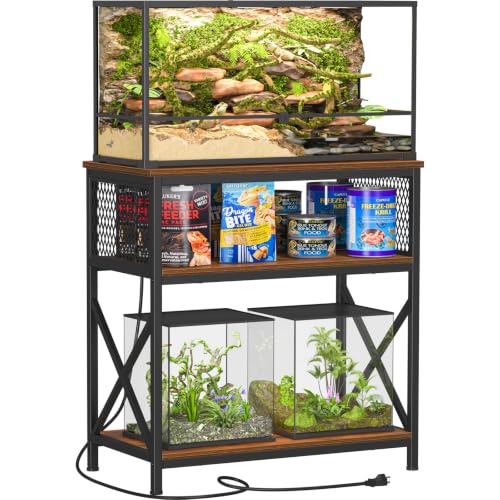 Image of Snughome Reptile Tank Stand with Charging Station, 31 inch x 15 inch Terrarium Stand with 3-Tier Open Storage Shelves, Reptile Enclosure Stand, Heavy Duty Vivarium Table for Gecko, Lizard, Bearded Dragon and Small Reptiles