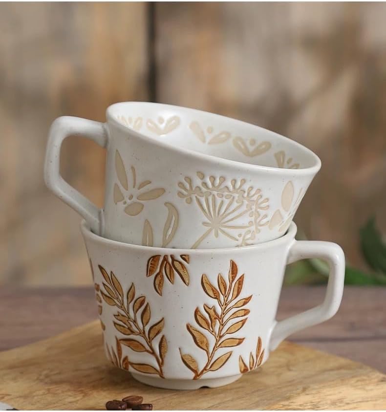 Miniatura 8 de Juego de 4 tazas de cerámica con cuchara de café, 11 onzas, taza de café vintage, tazas de cerámica para café, leche, café con leche, té capuchino,