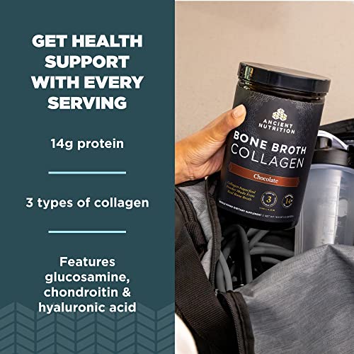Ancient Nutrition Collagen Powder, Bone Broth Collagen, Chocolate, Hydrolyzed Multi Collagen Peptides, Supports Skin and Nails, Joint Supplement, 30 Servings, 18.6oz